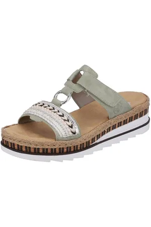Rieker Slippers , sleehak, zomerschoen, pantoffels met decoratieve kralen