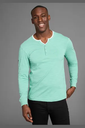 DELMAO Henleyshirt Lange mouwen, gemêleerde look, henleykraag, van katoenmix