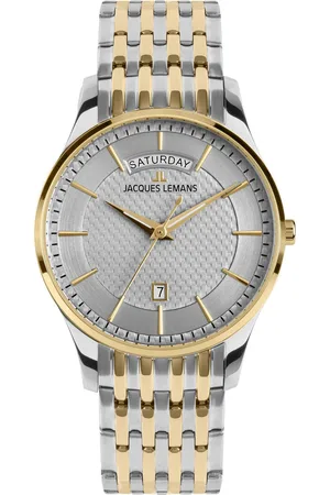 Jacques Lemans Kwartshorloge Londen Polshorloge, herenhorloge, leren band, analoog, weekdag, dag