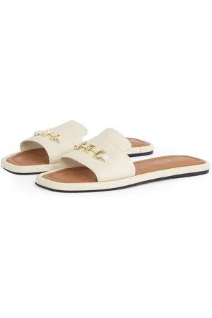 Tommy Hilfiger Slippers LEATHER HORSEBIT MULE , flats, zomerschoen, comfortabele schoen met gouden decoratieve gesp