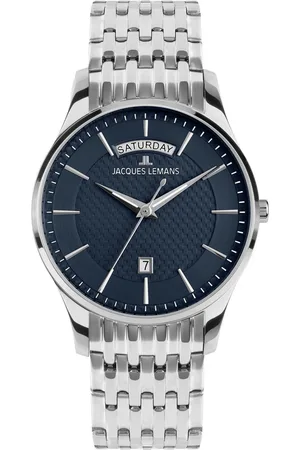 Jacques Lemans Kwartshorloge Londen Polshorloge, herenhorloge, leren band, analoog, weekdag, dag