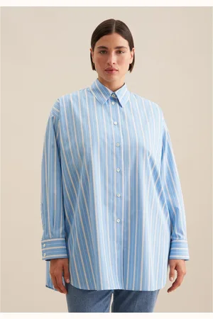 Seidensticker Lange blouse Zwarte roos Lange mouwen kraag strepen