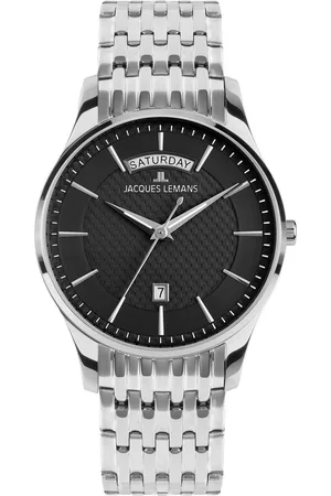 Jacques Lemans Kwartshorloge Londen Polshorloge, herenhorloge, leren band, analoog, weekdag, dag