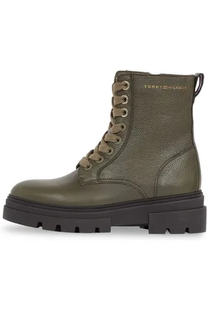 Tommy Hilfiger Veterschoenen BICOLOR LEATHER LACE-UP , plateau, veterschoenen, chunky boots, gouden logo tekst