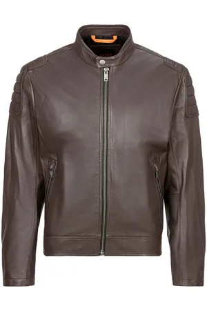 HUGO BOSS Leren jack Jomoto met sierstiksels op de mouwen
