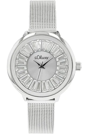 QS by s.Oliver Kwartshorloge Horloge, dameshorloge, stalen band, glasstenen