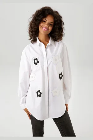 Aniston Overhemdblouse met glinstersteentjes versierde bloemen-applicaties - nieuwe collectie
