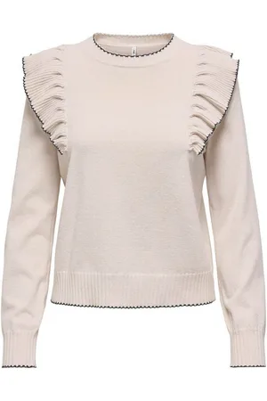 ONLY Gebreide trui ONLAMA LIFE LS O-NECK RUFFLE CC KNT