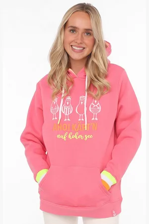 Zwillingsherz Hoodie "Ahoi Kapitein" met maritieme boodschap, grappige meeuwen, kangoeroezakken en borduursel