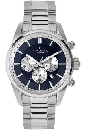 Jacques Lemans Chronograaf Barcelona Quartz horloge, polshorloge, herenhorloge, roestvrijstalen band, stopwatchfunctie, dag