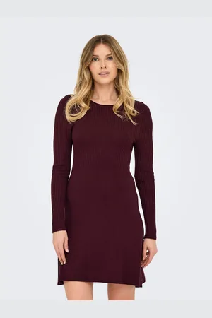ONLY Midi-jurk ONLMILA SL BUTTON O-NECK DRESS EX KNT