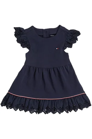 Tommy Hilfiger Zomerjurk BRODERIE ANGLAISE DRESS SS met logo-contrastband, met logo-borduursel