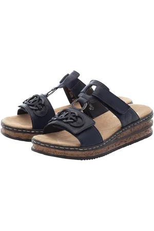 Rieker Slippers , plateau, zomerschoen, pantoffels met juwelenelementen