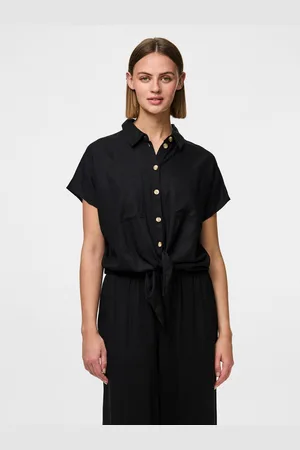 Pieces® Blouse met korte mouwen PCPIA SS TIE SHIRT WVN NOOS