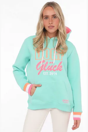 Zwillingsherz Sweater "Dorp geluk" met landelijke charme, kleurrijke borduursel, kangoeroezakken