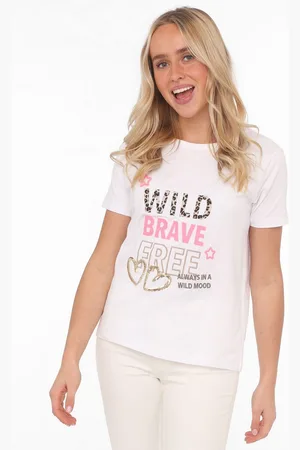 Zwillingsherz T-shirt "Wild Brave Free" met pailletten harten, borduursel en leo-details