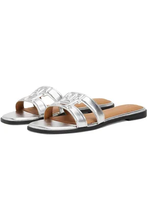 Tommy Hilfiger Slippers TH LOGO STRAP METALLIC MULE , blokhak, zomerschoen, flats, comfort-schoen met th-logo