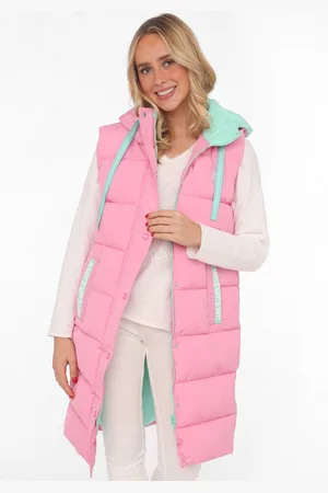 Zwillingsherz Bodywarmer Gewatteerd vest lang "Good Vibes Only" met bedrukte capuchon en zakken, knoopsluiting en print achter