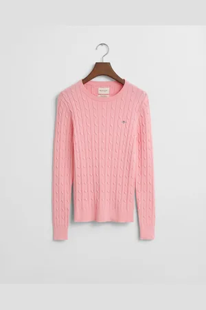 GANT Gebreide trui Stretch Cotton Cable C-Neck met logoborduursel op borsthoogte