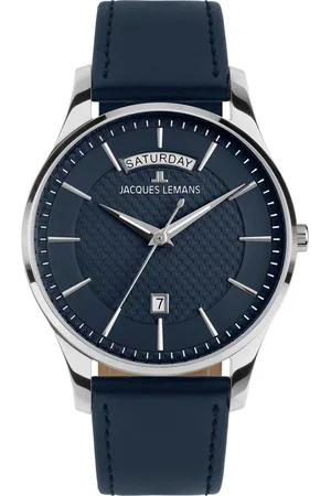 Jacques Lemans Kwartshorloge Londen Polshorloge, herenhorloge, leren band, analoog, weekdag, dag