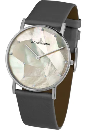 Jacques Lemans Kwartshorloge York Horloge, dames, parelmoer wijzerplaat, Swarovski-kristallen, leren band