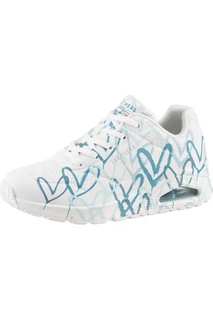 Skechers Sneakers met sleehak UNO-SPREAD THE LOVE Vrijetijdsschoen, lage schoen, veterschoen met coole graffiti-print