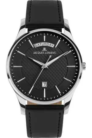 Jacques Lemans Kwartshorloge Londen Polshorloge, herenhorloge, leren band, analoog, weekdag, dag