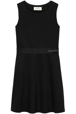 Calvin Klein Mini-jurk FIT FLARE SLEEVELESS PUNTO DRESS Logo-tape-afwerking aan de taille