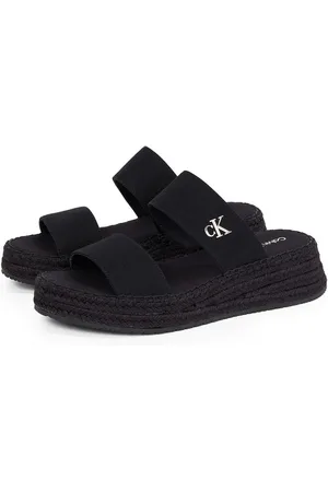 Calvin Klein Slippers SPORTY ROPE MG LTH WEBBING , zomerschoen, slippers, pool-slides, strand-schoen met bamboe-decoratie
