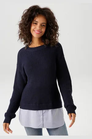 Aniston Gebreide trui met gestreepte blouse-inzet aan de zoom - nieuwe collectie