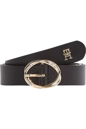 Tommy Hilfiger Leren riem TH CHIC 2.5 ovale eenvoudig pin sluiting, logo-embleem aan de riemuiteinde