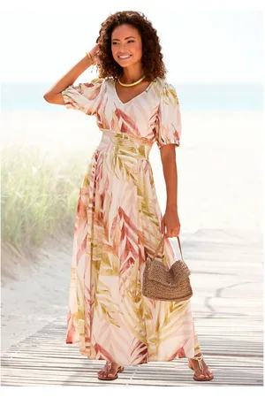 Lascana Maxi-jurk met alloverprint en gerimpelde taille, luchtige zomerjurk