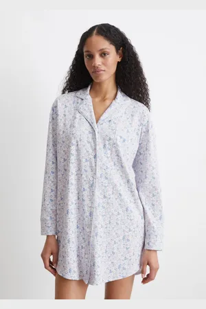 Marc O’ Polo Nachthemd Mix & Match Cotton Met bowlingkraag, borstzak en modern allover print