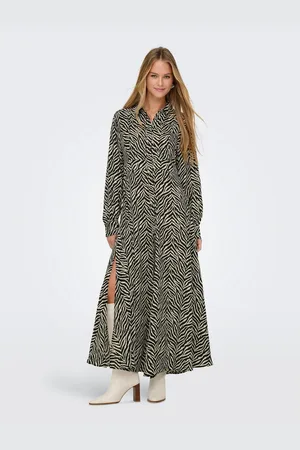 ONLY Jurk met overhemdkraag ONLHELEN LIFE L/S V-NECK MAXI DRESS PTM
