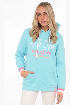 Zwillingsherz Hoodie "Ahoi Kapitein" met maritieme boodschap, grappige meeuwen, kangoeroezakken en borduursel