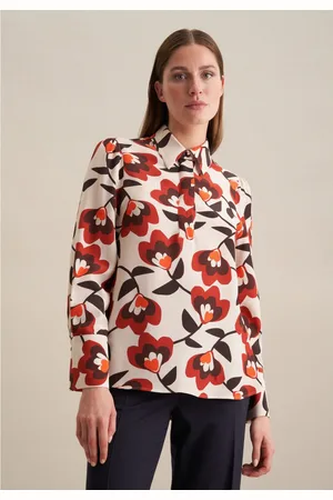 Seidensticker Overhemdblouse Zwarte roos Lange mouwen kraag print