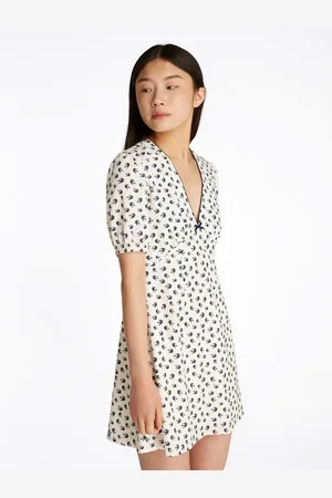 Tommy Hilfiger Mini-jurk TJW SS CREPE MINI DRESS met strikdetail, vogelpatroon