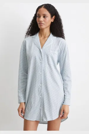 Marc O’ Polo Nachthemd Mix & Match Cotton Met bowlingkraag, borstzak en modern allover print