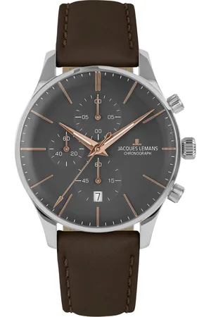 Jacques Lemans Chronograaf Londen Quartzhorloge, horloge, herrenuur, leren band, stopwatchfunctie, datum