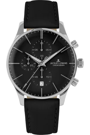 Jacques Lemans Chronograaf Londen Quartzhorloge, horloge, herrenuur, leren band, stopwatchfunctie, datum