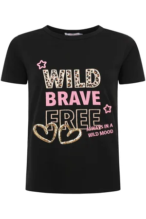Zwillingsherz T-shirt "Wild Brave Free" met pailletten harten, borduursel en leo-details