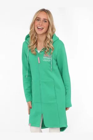 Zwillingsherz Jersey jas "Smile Happiness Laugh" met positieve boodschap, geborduurd motief achter en voor