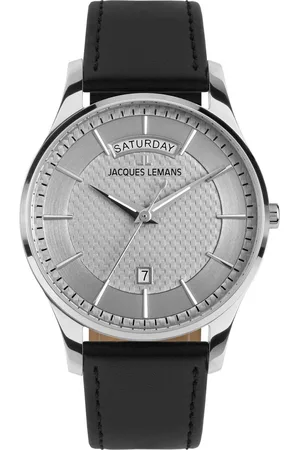 Jacques Lemans Kwartshorloge Londen Polshorloge, herenhorloge, leren band, analoog, weekdag, dag