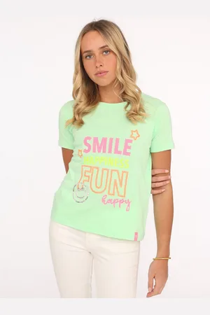 Zwillingsherz T-shirt "Smile Happiness Fun" met kleurrijke borduursel en pailletten