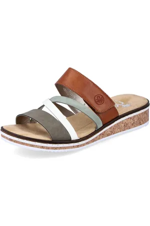 Rieker Slippers , sleehak, zomerschoen, pantoffels met klittenband