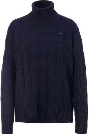Tommy Hilfiger Coltrui SOFT WOOL CABLE ROLL-NK SWEATER met logoborduring, allover kabelpatroon, rolkraag, 100% wol