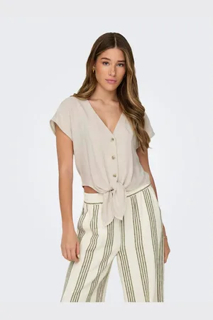 ONLY Blouse met korte mouwen ONLSIESTA SS KNOT LIN BL SHIRT PNT NOOS