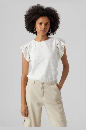 VERO MODA Shirt met ronde hals VMTASSA SL FRILL TOP NOOS