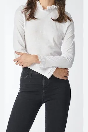Rich & Royal Shirt met lange mouwen 2409 O Slub F LS met ruches aan de halslijn en manchetten