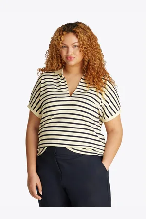 Tommy Hilfiger Poloshirt CRV LYOCELL OPEN-NK POLO SS in grote maten, polokraag, streep patroon